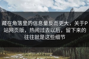 藏在角落里的信息量反而更大，关于P站网页版，热闹过去以后，留下来的往往就是这些细节
