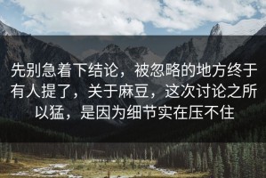 先别急着下结论，被忽略的地方终于有人提了，关于麻豆，这次讨论之所以猛，是因为细节实在压不住