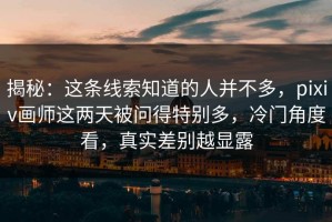 揭秘：这条线索知道的人并不多，pixiv画师这两天被问得特别多，冷门角度看，真实差别越显露