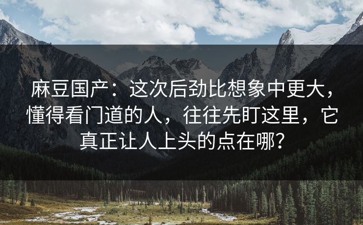 麻豆国产:这次后劲比想象中更大,懂得看门道的人,往往先盯这里,它真正让人上头的点在哪? 麻豆国产:这次后劲比想象中更大,懂得看门道的人,往往先盯这里,它真正让人上头的点在哪?