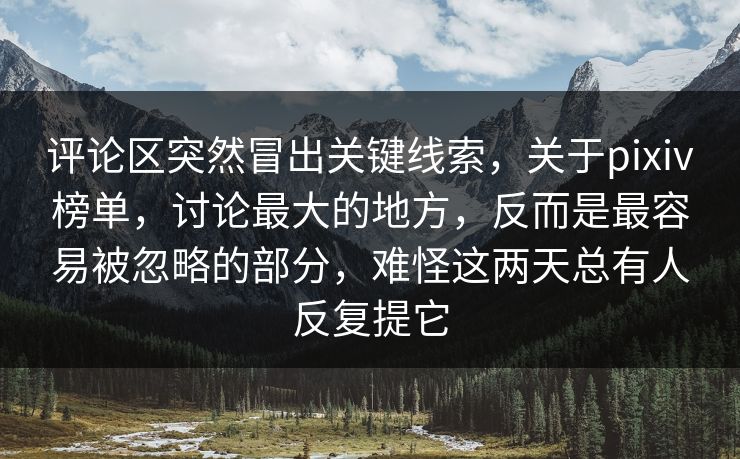评论区突然冒出关键线索,关于pixiv榜单,讨论最大的地方,反而是最容易被忽略的部分,难怪这两天总有人反复提它 评论区突然冒出关键线索,关于pixiv榜单,讨论最大的地方,反而是最容易被忽略的部分,难怪这两天总有人反复提它