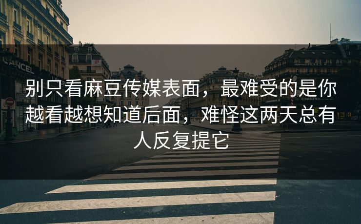 别只看麻豆传媒表面，最难受的是你越看越想知道后面，难怪这两天总有人反复提它