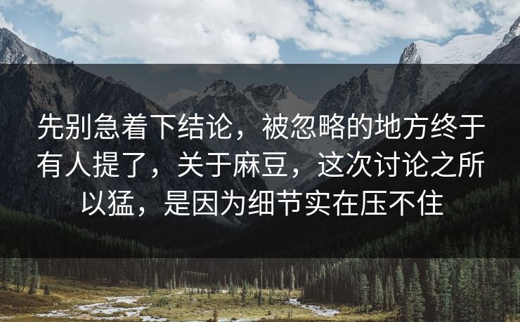 先别急着下结论，被忽略的地方终于有人提了，关于麻豆，这次讨论之所以猛，是因为细节实在压不住